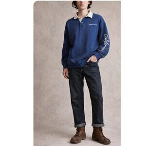 Vintage 70s Polo Sweatshirt Pullover Beachy Surfer Style Blue Size Medium Unisex